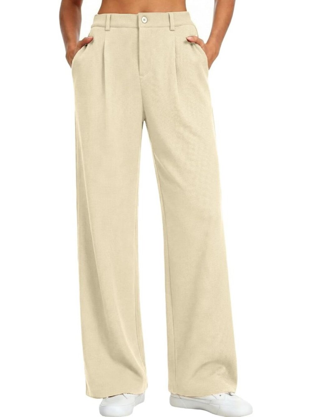 Women's Light Khaki Wide Leg Pants Stretchy Work Dress Business Casual Trouser